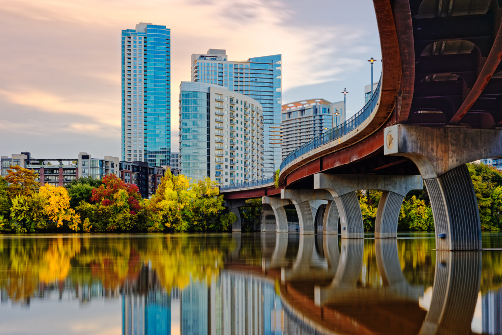 Downtown,Austin,Skyline,From,Underneath,Pfluger,Pedestrian,Bridge,-,Lady