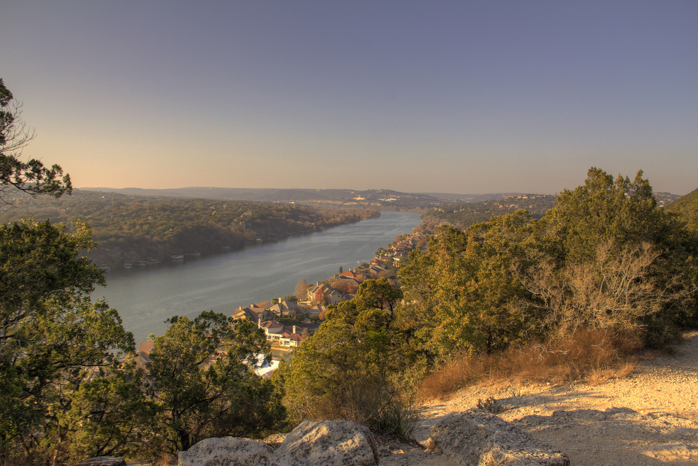 Mt,Bonnell,View,With,Pennybacker,Bridge,In,The,Distance,During