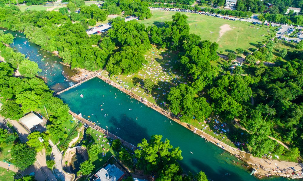 Barton,Springs,Pool,Aerial,Drone,View,Above,The,Amazing,Natural